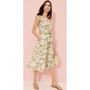 Talbots White Dress 8 NEW cap sleeve belted beach Curacao print cotton lined
